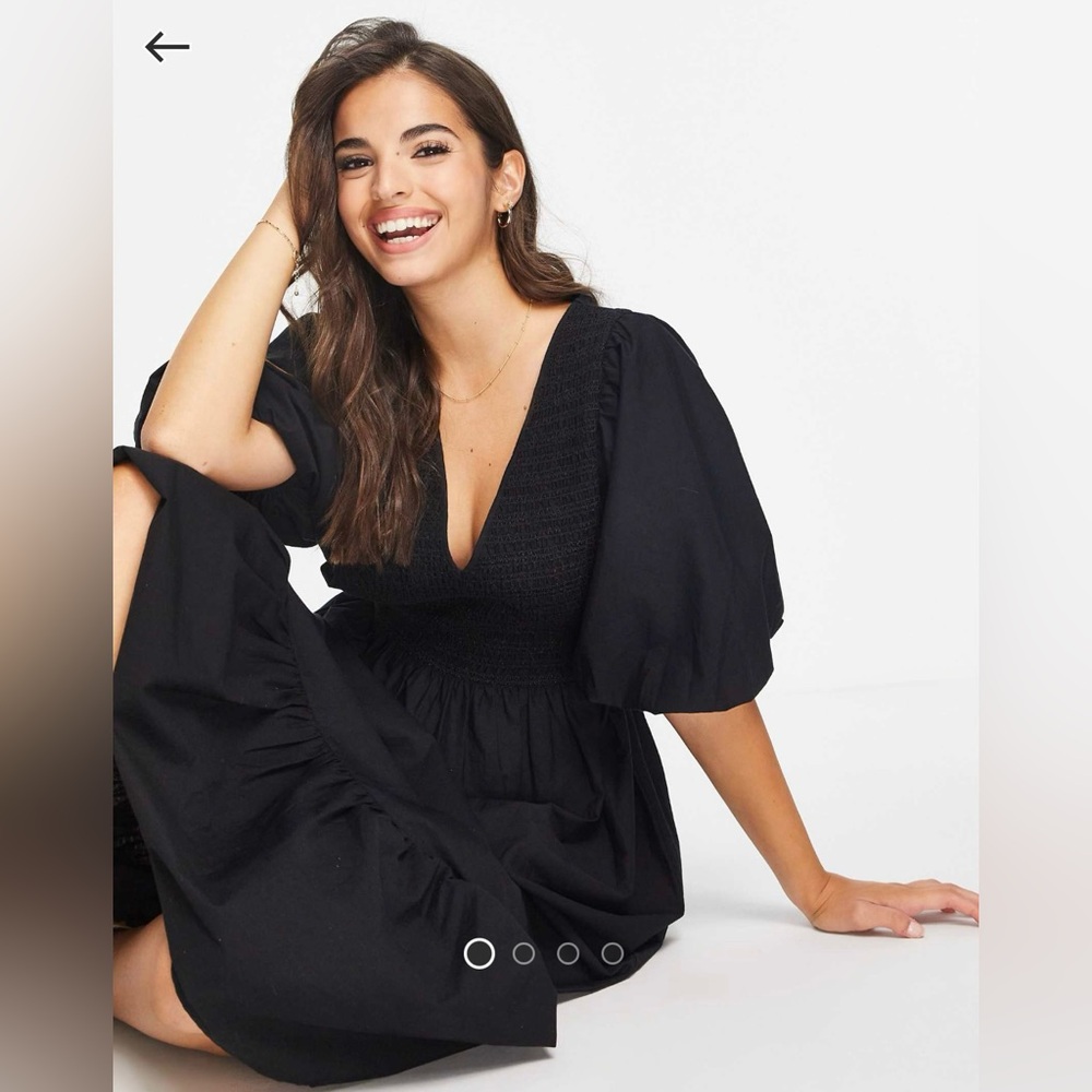 ASOS Black Midi Dress with Wrap Design and Tie Waist - Picture 3 of 10